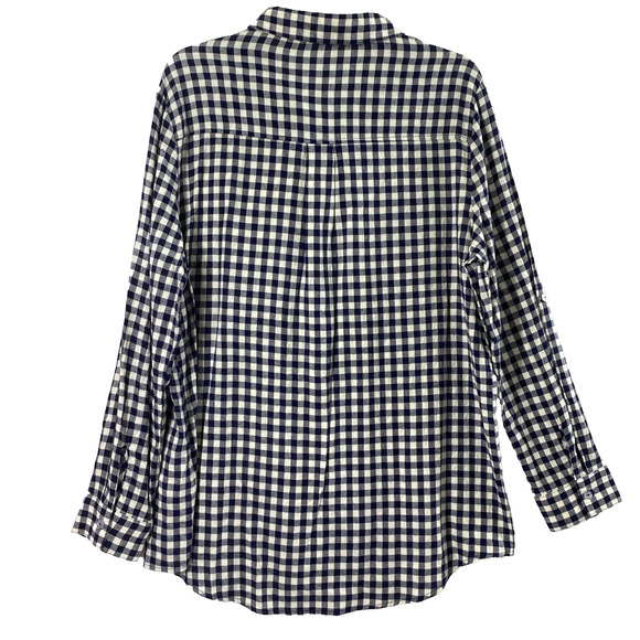 Mittoshop Gingham Shirt Womens Small Navy Blue White Check Oversized Button Top - Picture 2 of 9